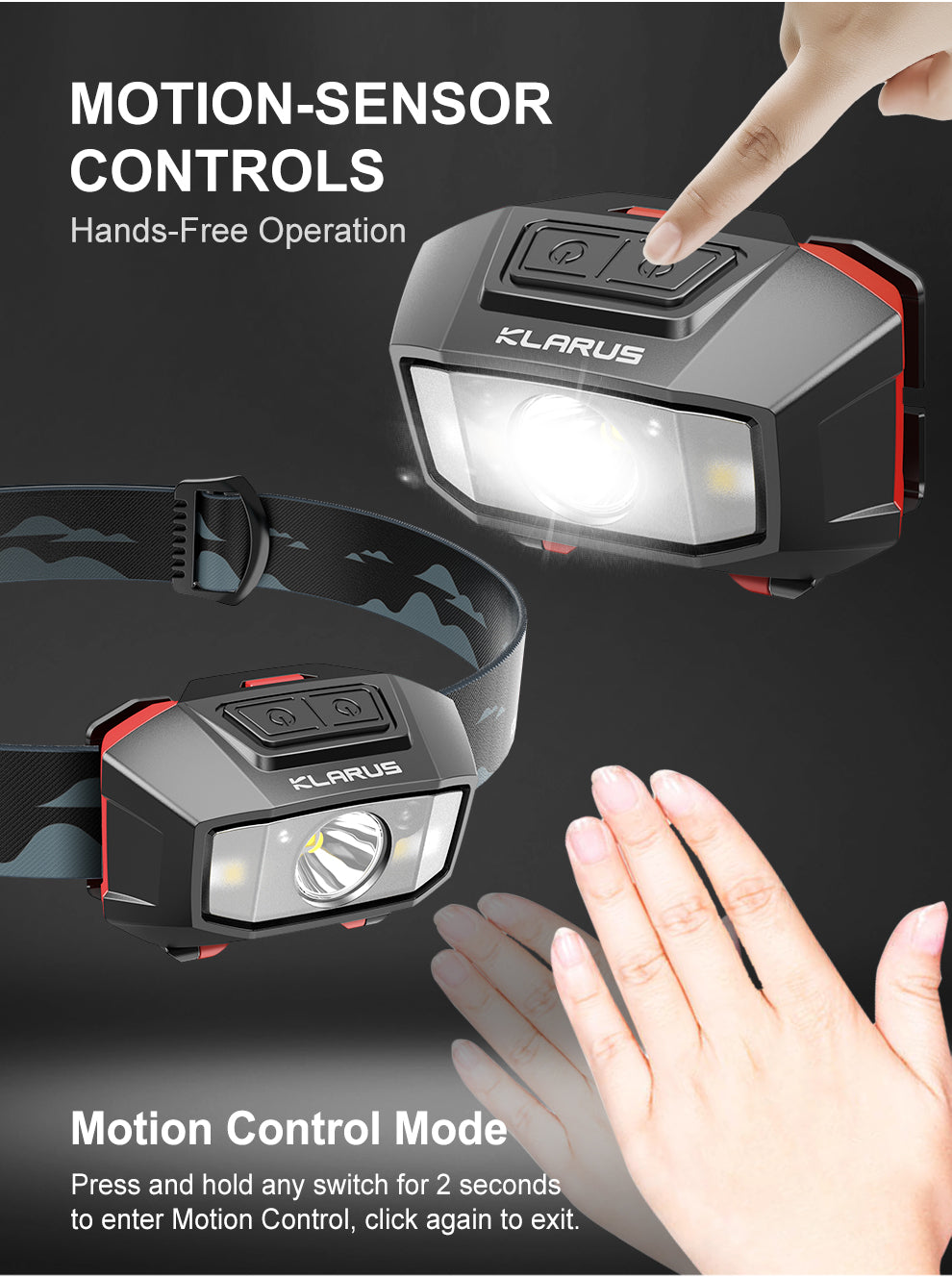 LED Stirnlampe HM2, 270 Lumen mit Motion Controll (exkl. Batterien)